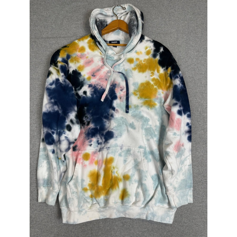 KingSize Hoodie Mens 2XLT Tall White Tie Dye Pullover Sweatshirt